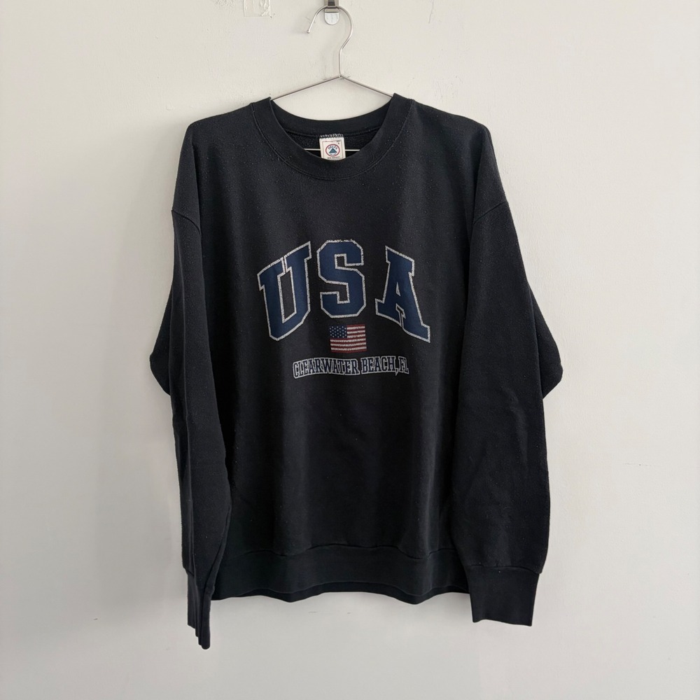 Vintage Delta USA Clearwater Beach FL Sweatshirt Black Mens Large